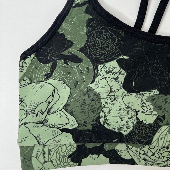 NWT FourLaps Vitality Sports Bra Peonies Print Thyme Green Yoga Athletic #395 - Picture 3 of 12